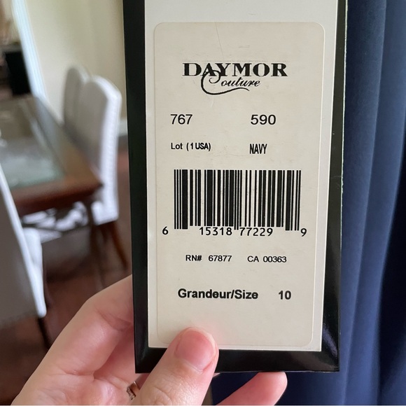 Alexander by Daymor - 767 Draping Ribbon Paneled Off Shoulder Gown (Navy) - Picture 6 of 6